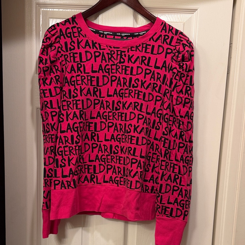Karl Lagerfeld Vibrant Pink Sweater with Black Text